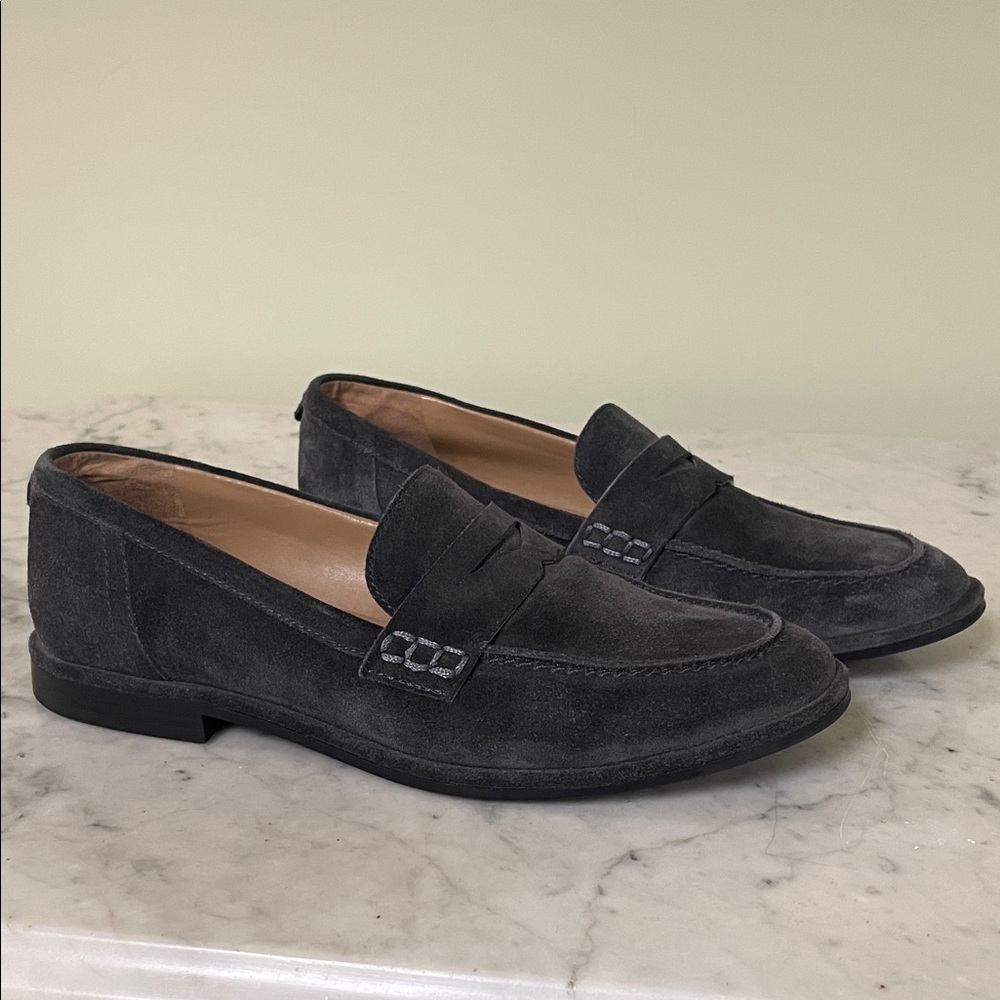 Sam Edelman Charcoal Suede Penny Loafers Size 8 / 8.5 Brand New